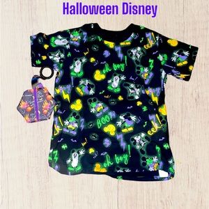 Disney Halloween tee shirt plus handcrafted hexi bag w Main Street vinyl SZ 14